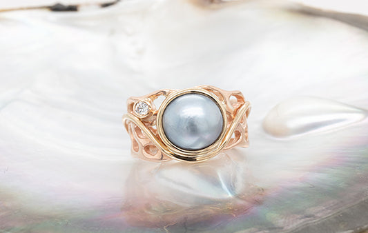 Coral Reef Diamond & Pearl Ring