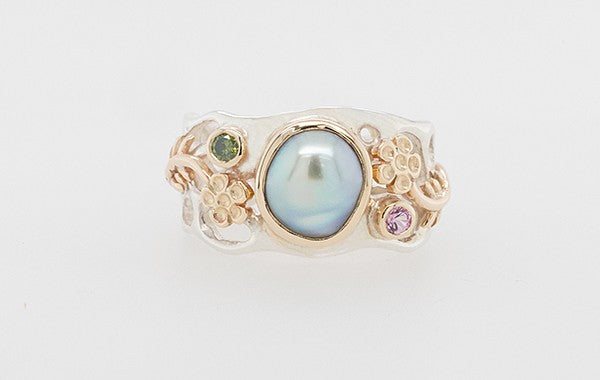 Geraldton Wax 'In The Wild' Pearl, Diamond & Sapphire Ring