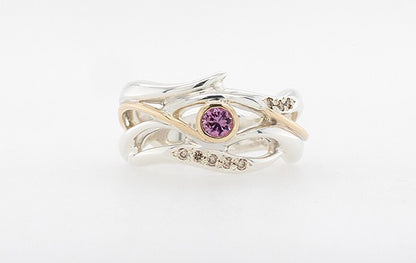 Pink Sapphire & Champagne Diamond Ring