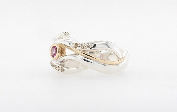 Pink Sapphire & Champagne Diamond Ring