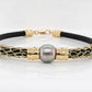 Pearl Leather Bracelet with Knitting. Embossed