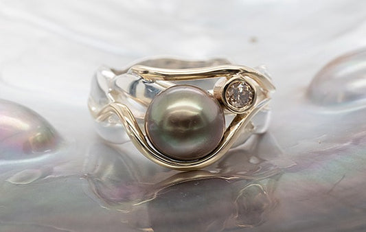 Pearl & Champagne Diamond Ring 8.08-8.2mm