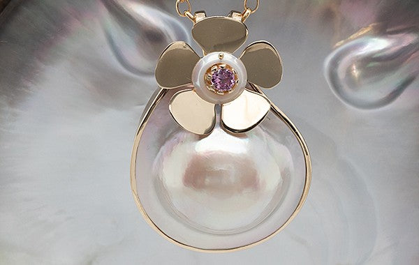 Geraldton Wax Mabe Pearl & Pink Sapphire Pendant Large