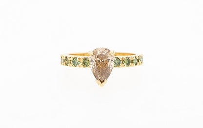 Champagne Pear & Green Diamond Ring