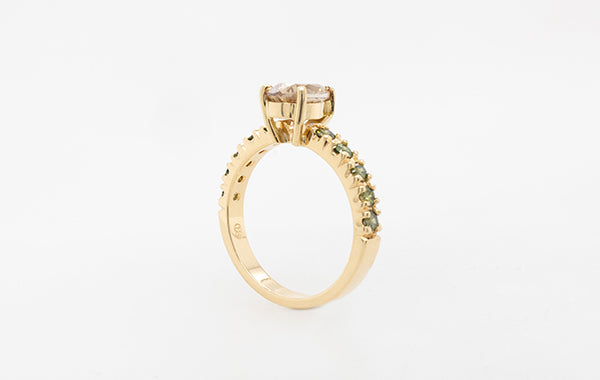 Champagne Pear & Green Diamond Ring