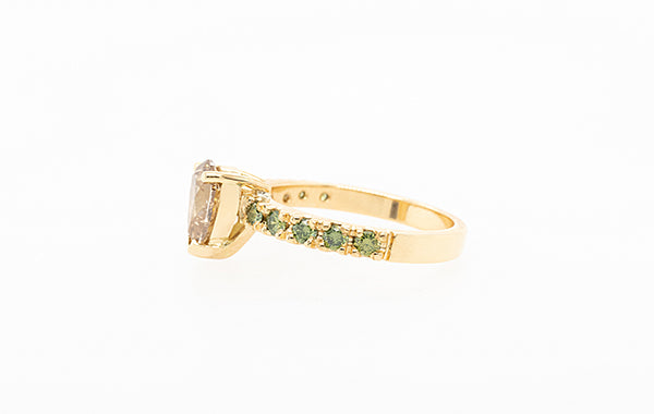 Champagne Pear & Green Diamond Ring