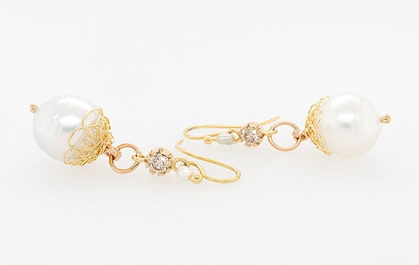 Broome Pearls  with French Knitting & Champagne Diamond Earrings