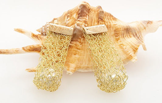 French Knitted Cradle Pearl Earrings