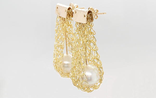 French Knitted Cradle Pearl Earrings