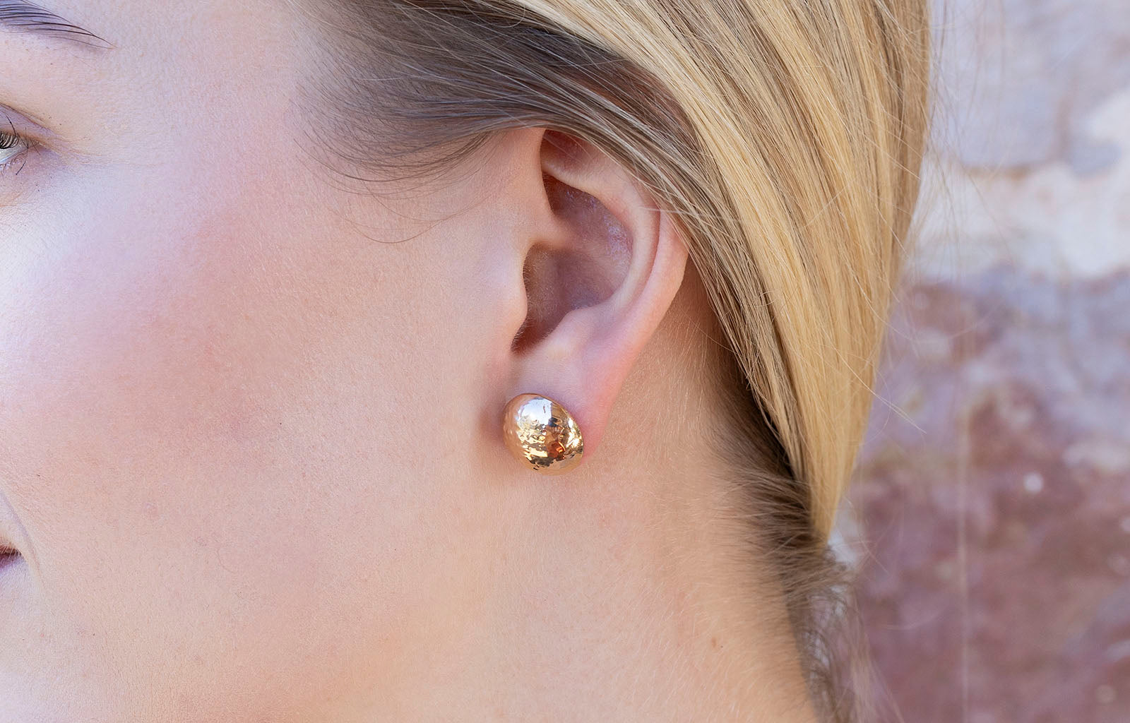 9R Half-Round Embossed Button Stud Earrings