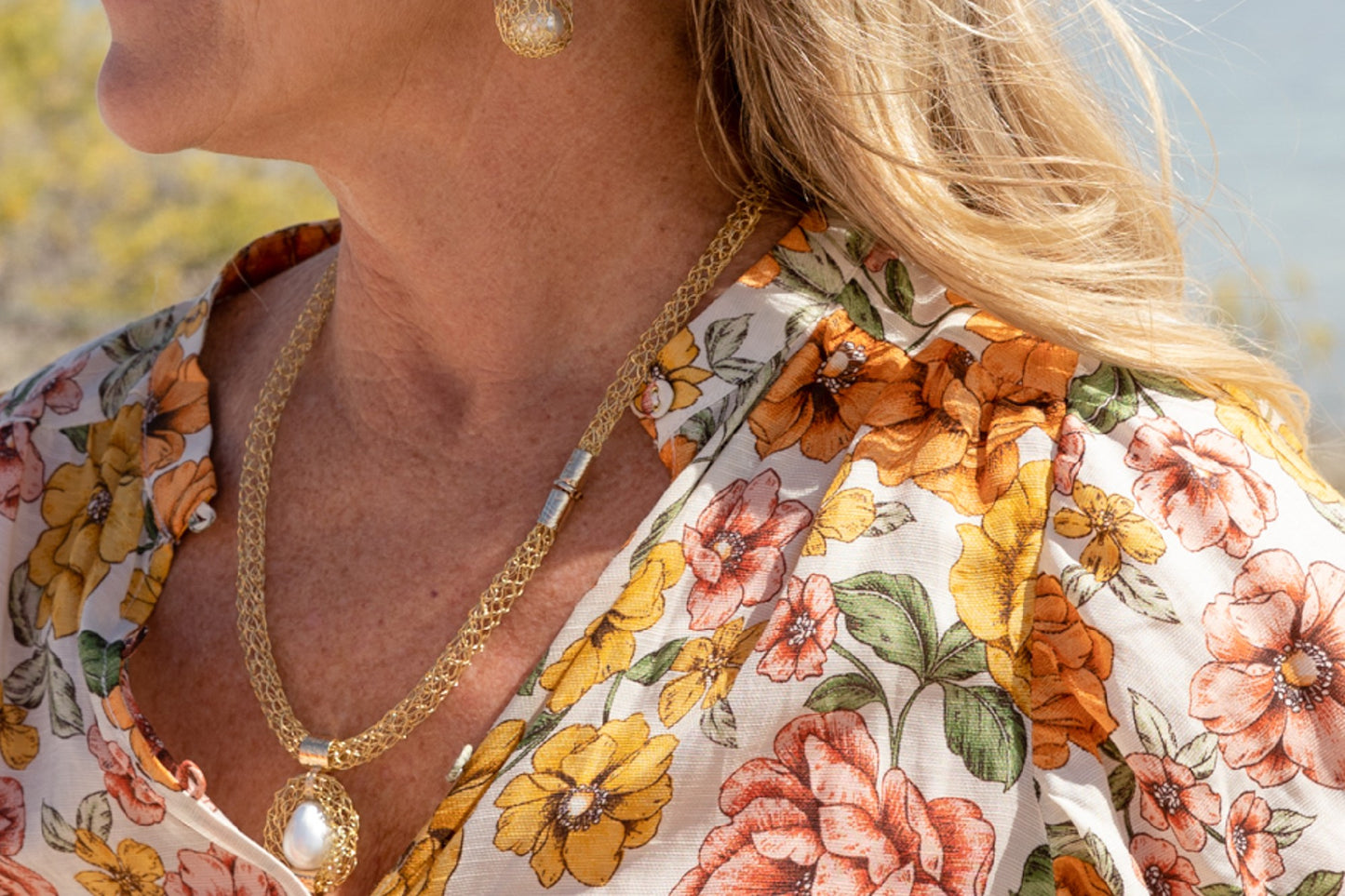 French Knitted Necklace with Hand Crafted Clasp 54cm