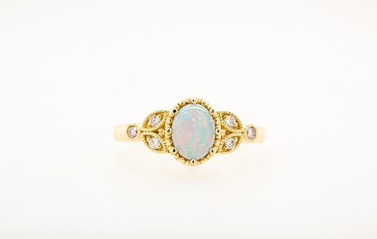 Opal Pink Diamond Leaf Cluster Engagement Ring 18Y