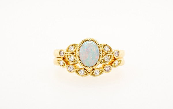 Opal Pink Diamond Leaf Cluster Engagement Ring 18Y