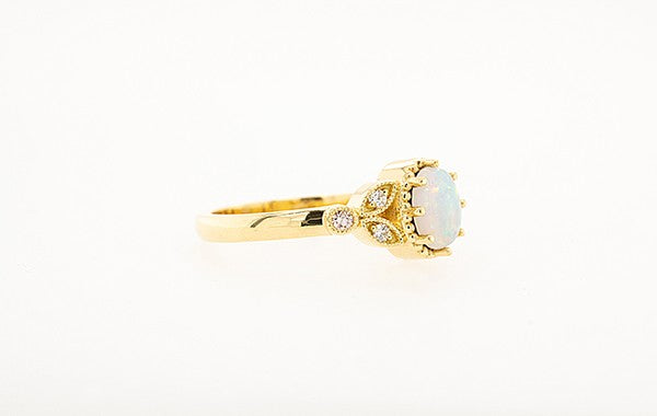 Opal Pink Diamond Leaf Cluster Engagement Ring 18Y