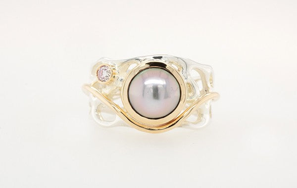 Pearl & Diamond Coral Ring