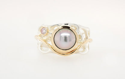 Pearl & Diamond Coral Ring