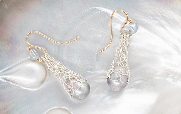 Pearl French Knitted 2 Tone Earrings Keshi's