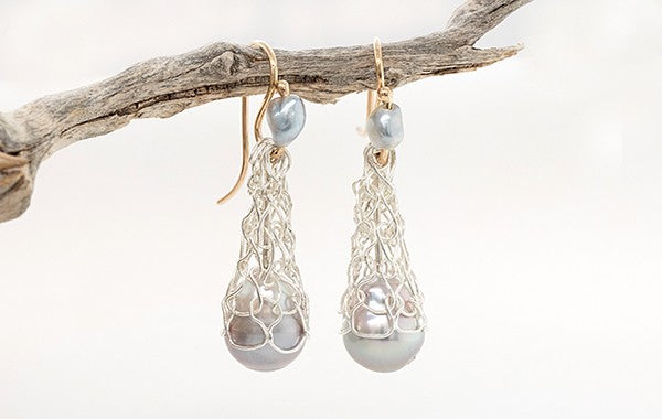 Pearl French Knitted 2 Tone Earrings Keshi's