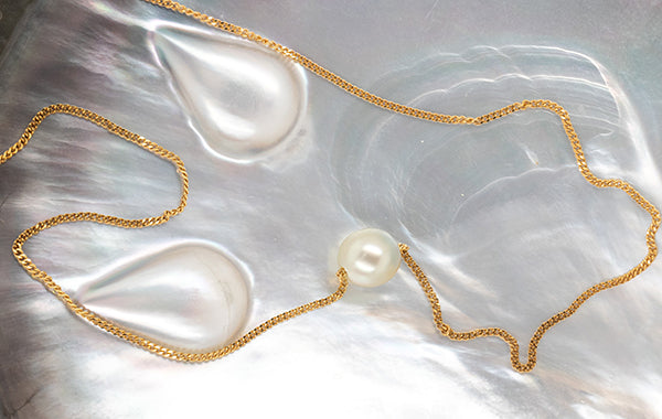Pearl Slider Necklace, Curb Chain 7.9mm