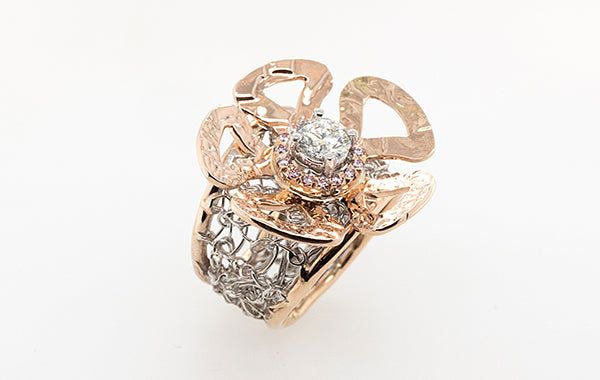 Floral Extravaganza Pink Diamond  French Knit Ring