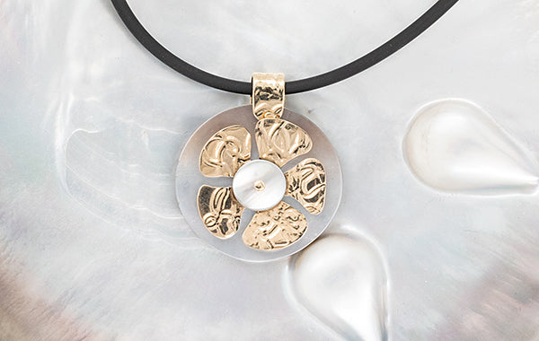Geraldton Wax Embossed Mother of Pearl & Mabe Pendant