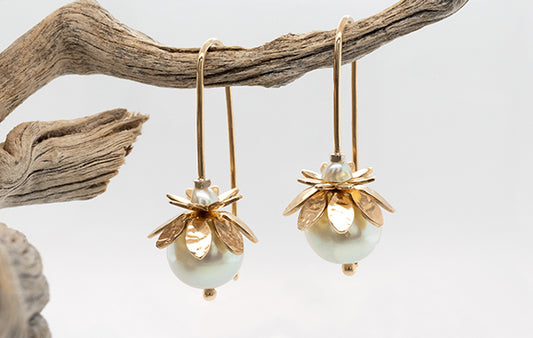 Everlasting Budding Flower Pearl Drop Earrings