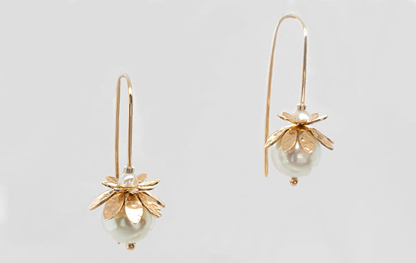 Everlasting Budding Flower Pearl Drop Earrings