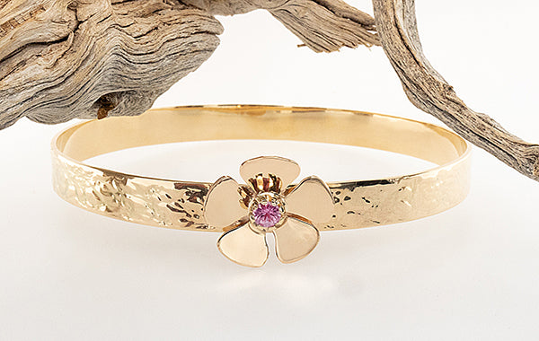 Geraldton Wax Embossed Bangle with Pink Sapphire