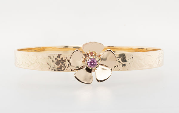 Geraldton Wax Embossed Bangle with Pink Sapphire