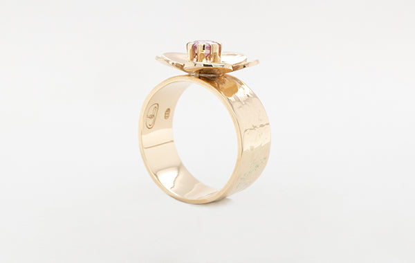 Geraldton Wax Pink Sapphire Embossed Ring
