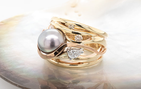 Pearl & Champagne & Pear Diamond Ring