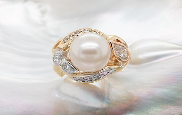 Pearl Champagne & White Pear Diamond Ring