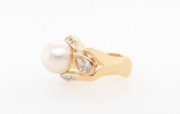 Pearl Champagne & White Pear Diamond Ring