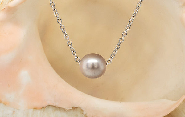Pearl Slider Necklace, Cable Chain 9.09mm