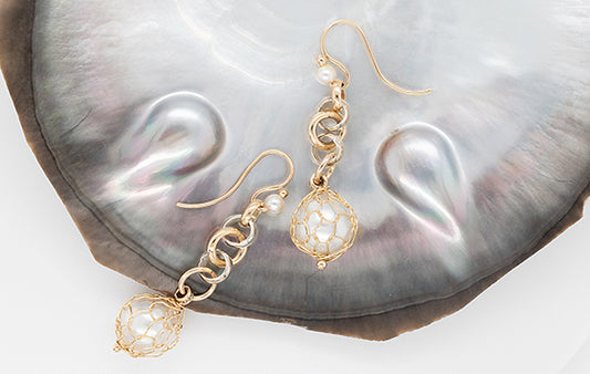 French Knitted Pearl Belcher Link Earrings