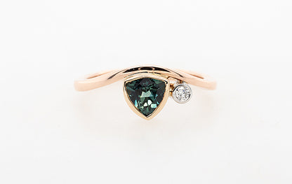 Sapphire Teal & Diamond Ring