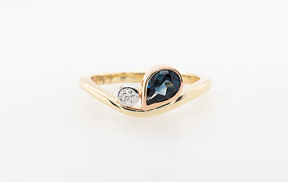 Sapphire Teal Pear Cut & Diamond Ring