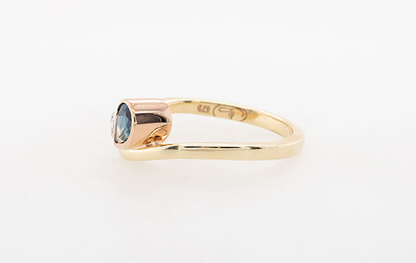 Sapphire Teal Pear Cut & Diamond Ring