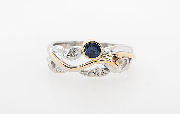 Sapphire Purple Blue & Diamond Vine Ring