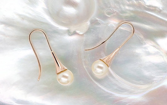 Pearl Flute Earrings, Akoya 7.4mm