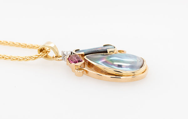 Mabe Pear, Opal, Tourmaline, and Diamond Pendant