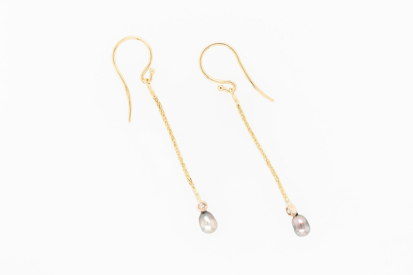 Pearl Keshi Wheat Drop Diamond Earrings