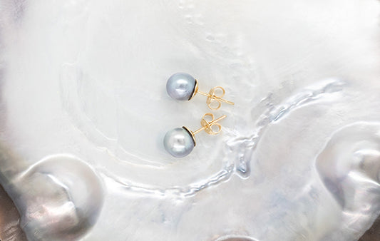 Pearl Stud Earrings Blue 7.7mm