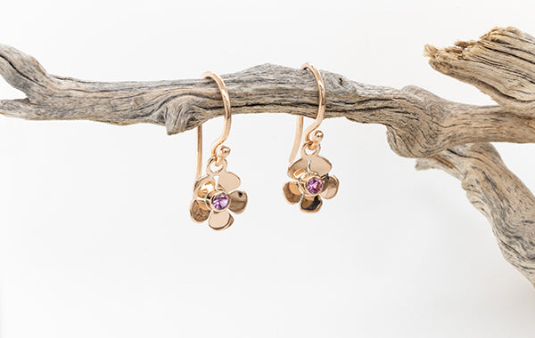 Geraldton Wax Earrings with Pink Sapphires