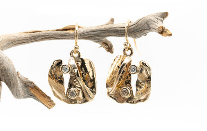 Embossed Molten Gold & Diamond Earrings