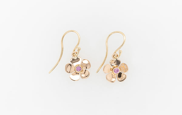 Geraldton Wax Flower Earrings with Pink Sapphires