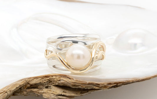 Akoya Pearl Two-Tone Wide Ring