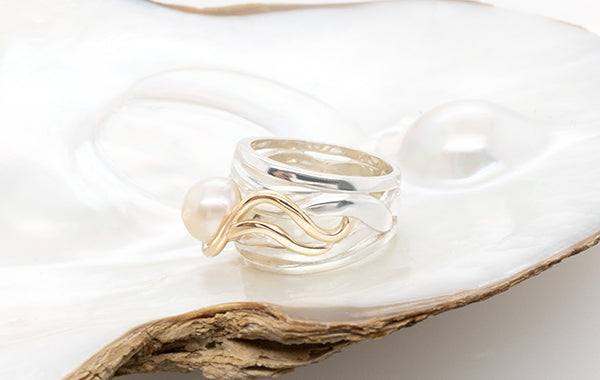 Akoya Pearl Two-Tone Wide Ring