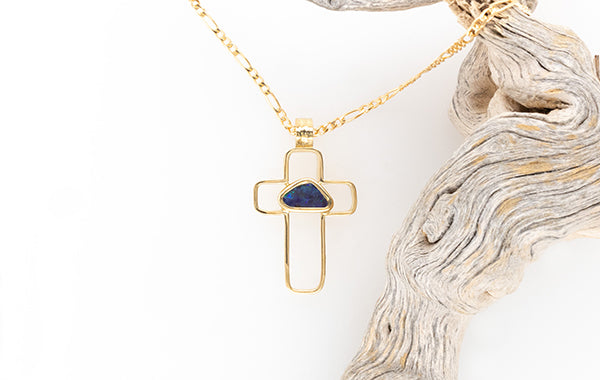 Cross Embossed and Hollowed with Opal