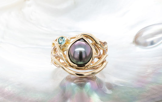 Pearl Coral & Blue Tourmaline Ring